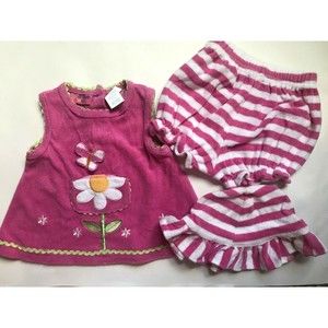 Girl's Size 6M 3-6 Months 3 Piece Cradle Togs Pink Terry Floral Top, Shorts, Hat